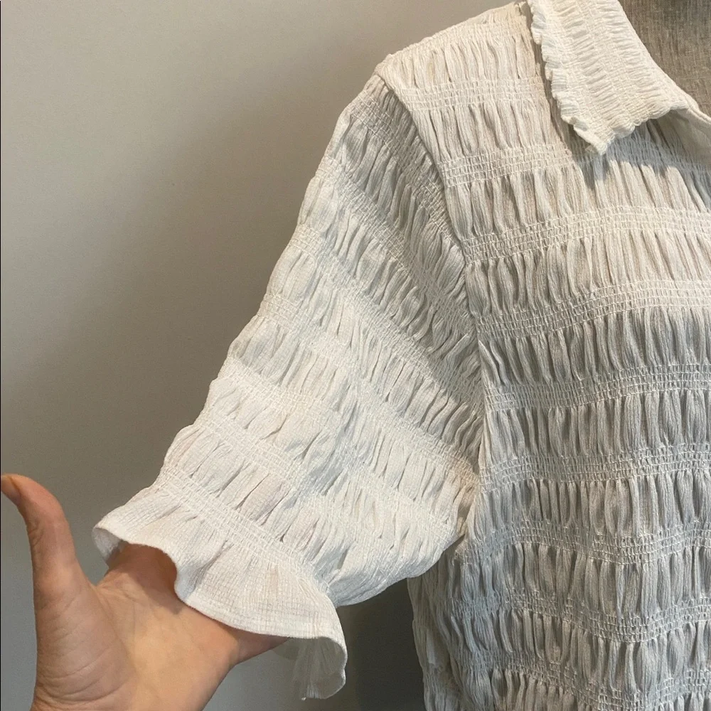 MAEVE Anthropologie Smocked Button Front Top Ivory Natural Cottagecore Chic 2X - Picture 9 of 16